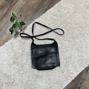 Vintage Fossil Black Leather Double Sided Crossbody Shoulder Bag Purse